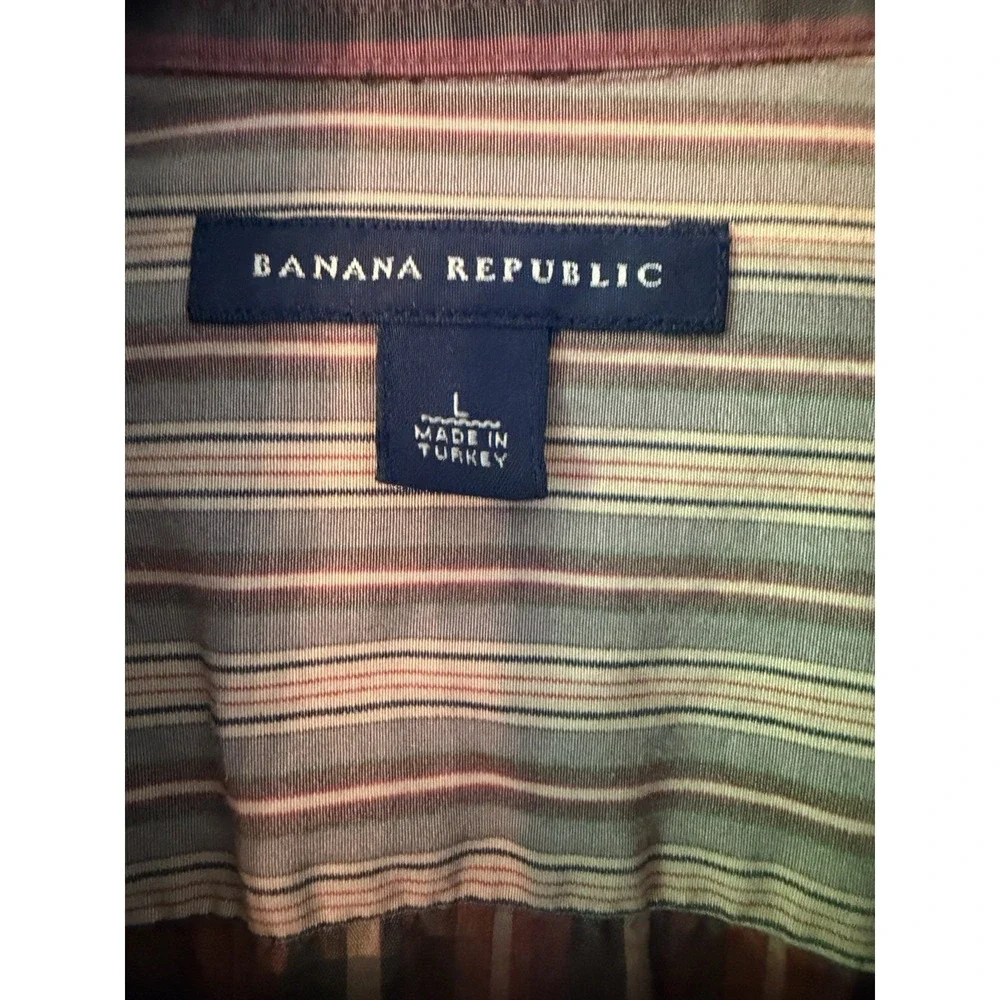 Banana Republic Mens Shirt Large Red Pink Striped Long Sleeve Size Large
